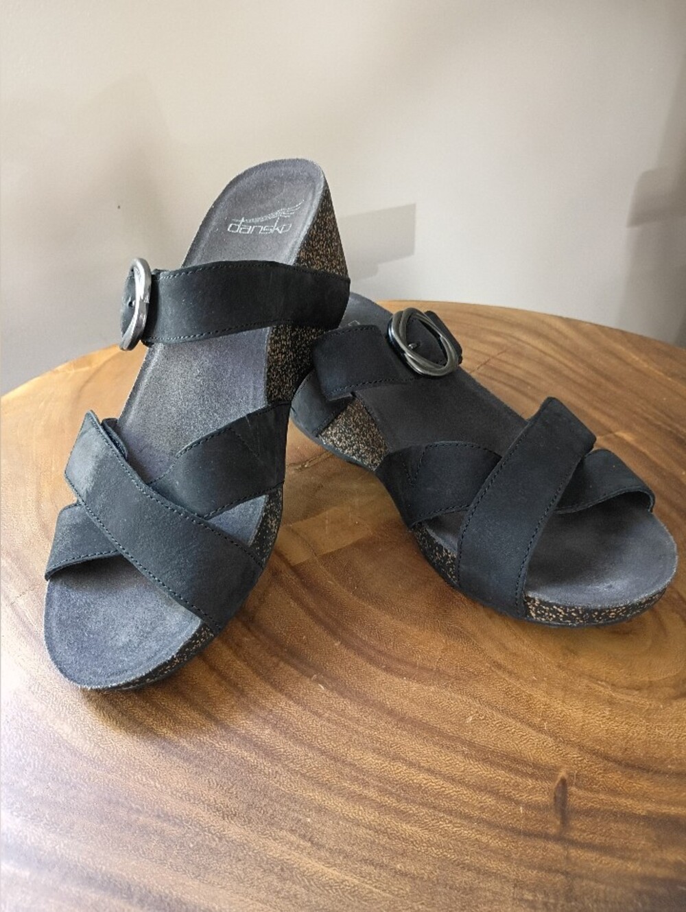 Dansko Susie Adjustable Slide Sandal Size 39 Black Platform Leather